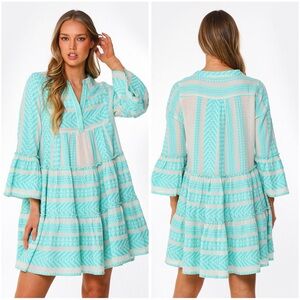 Devotion Twins Teal Ella Embroidered Mini Dress Size Small
